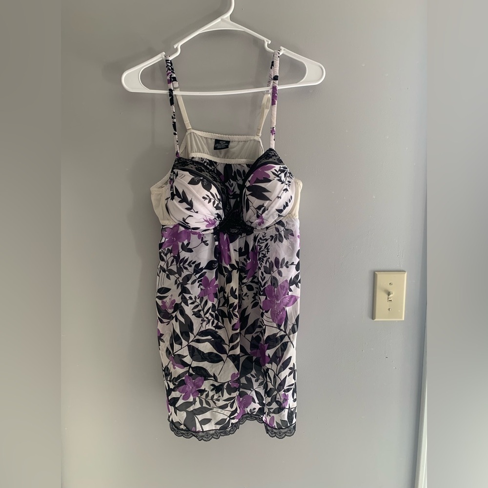 Womens Apt 9 Intimates Purple Floral Lace Chiffon Spaghetti Strap Lingerie XL